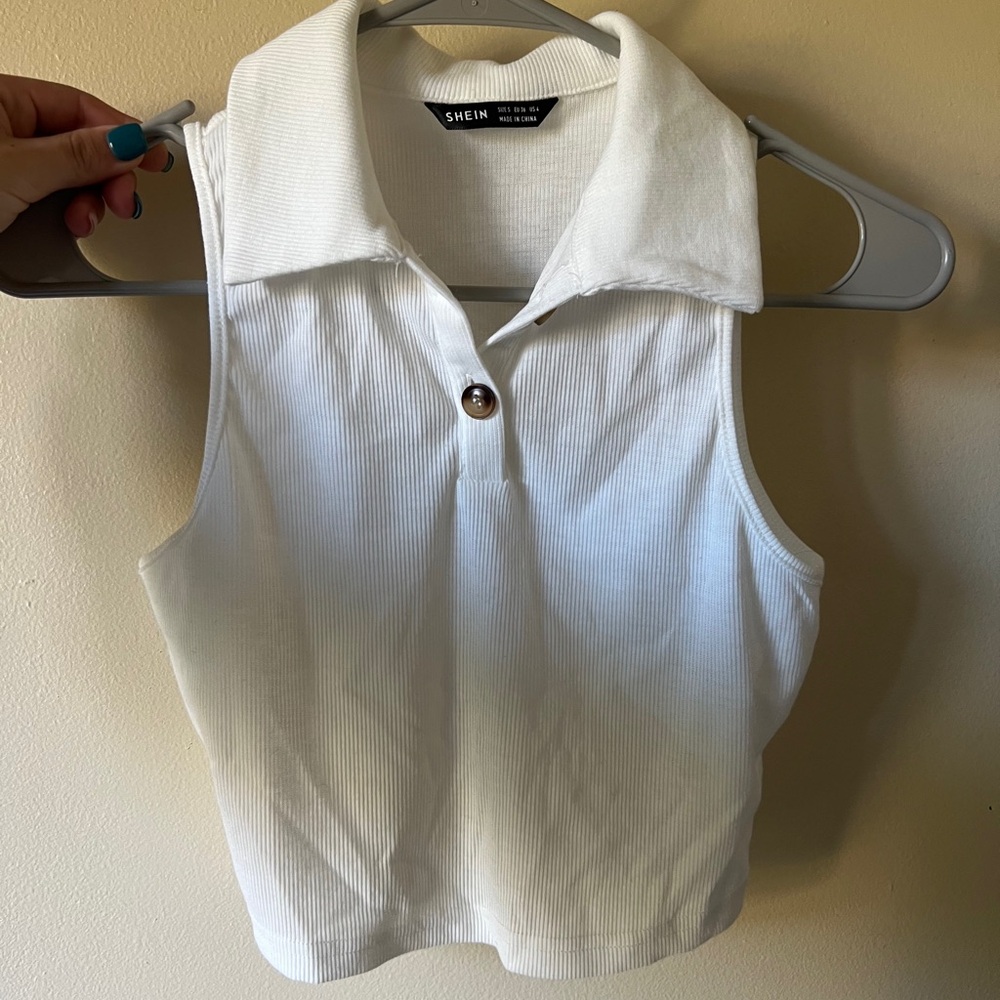 Women’s Shein Brand White Collared Tank